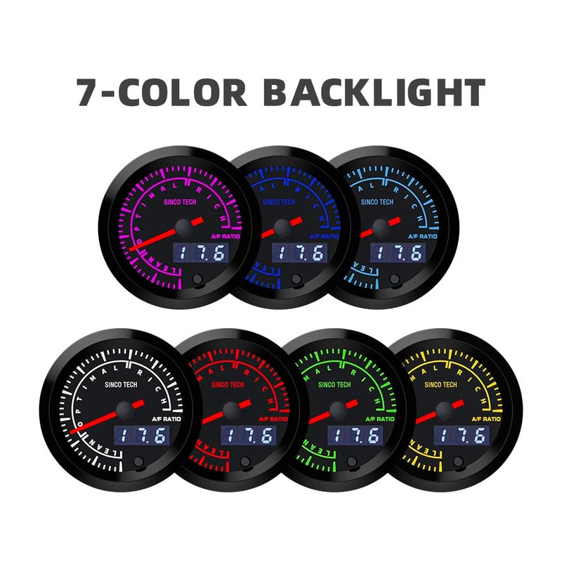 SINCO TECH 52mm Afr Gauge Car Meter Digital Display Pointer 7 Colors Backlight 12V Universal with Narrow Oxygen Kit…… (A/F Meter) - Image 3
